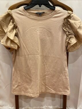 Beige Ruffle Sleeve Tee by Strut & Bolt